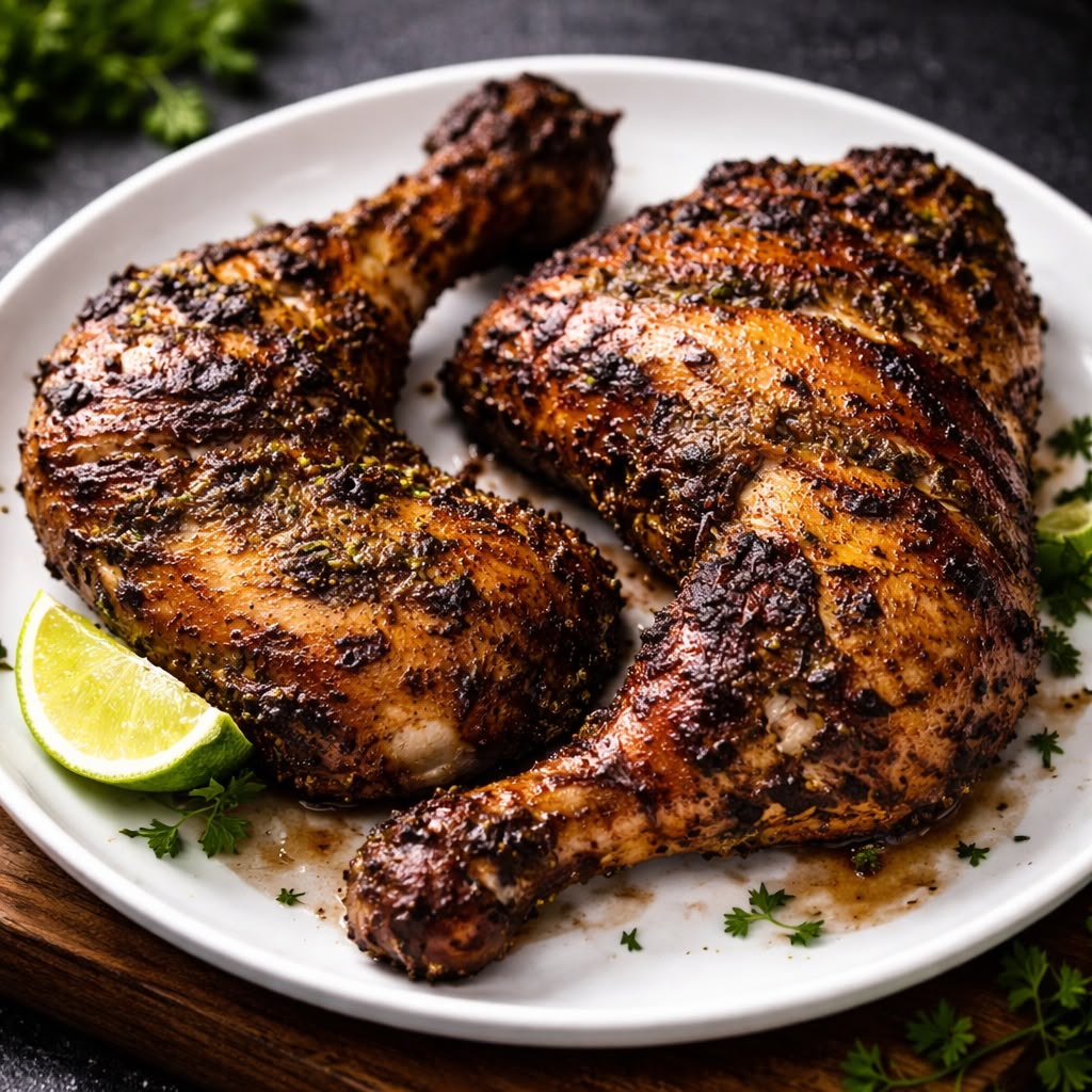 Grilled jerk chicken with lime